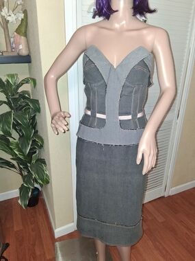 VINTAGE Y2K Archival Stella McCartney FW 2003 Runway Denim Corset Dress IT 42